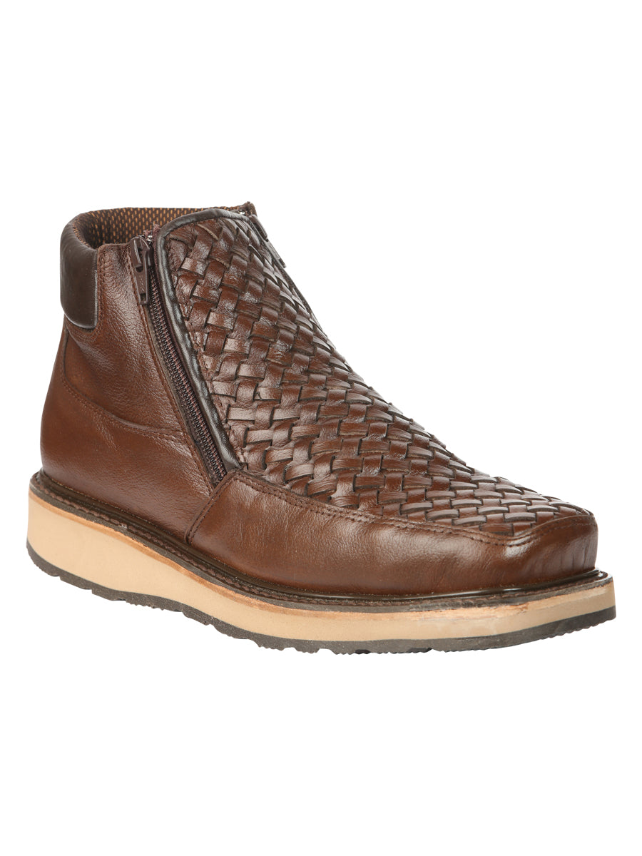 El General Men Brown Woven Ankle Boots with Zipper El General Men Brown Woven Ankle Boots with Zipper