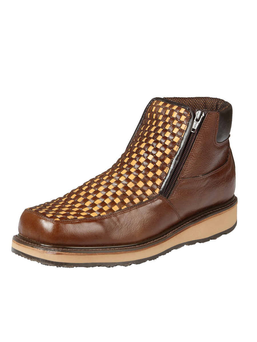 El General Men's Ankle Boot with Zipper - Woven Brown/Honey