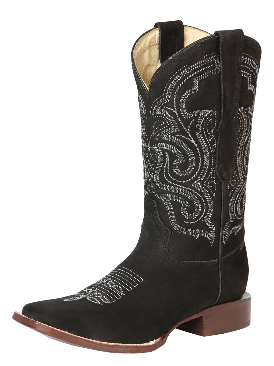 Bota de rodeo El General para hombre – Piel nobuk – Negra