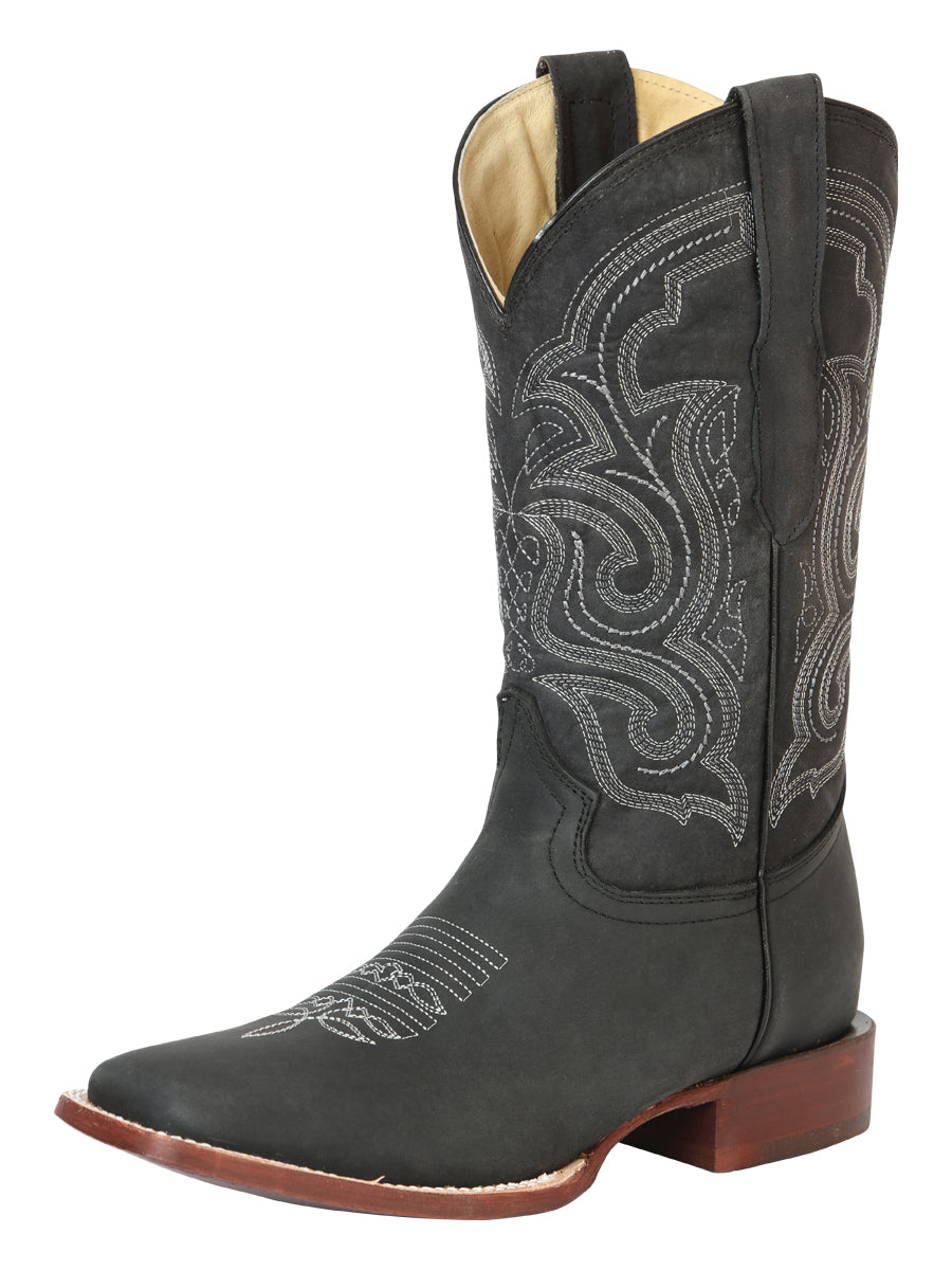 Bota de rodeo El General para hombre – Cuero auténtico - Negro