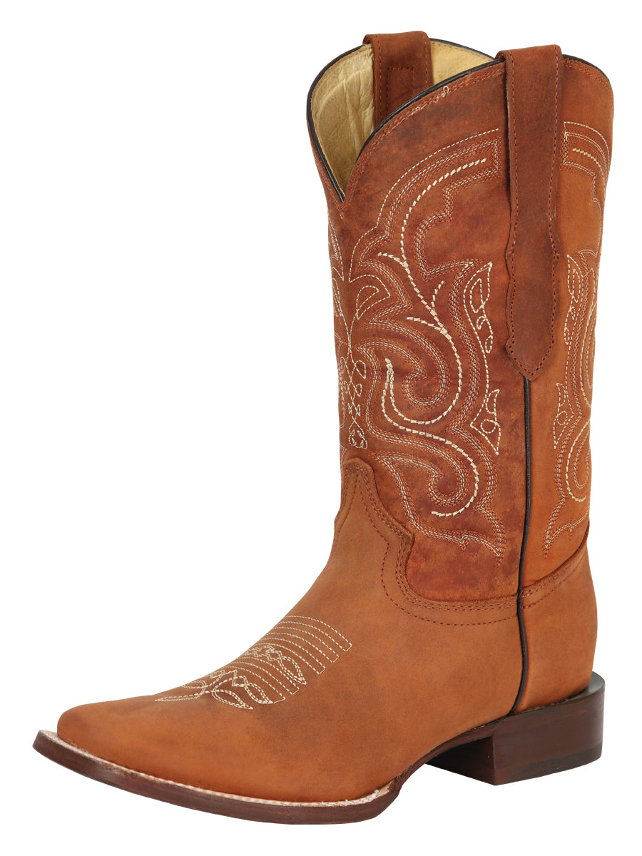 Bota de rodeo para hombre El General – Piel Crazy – Coñac