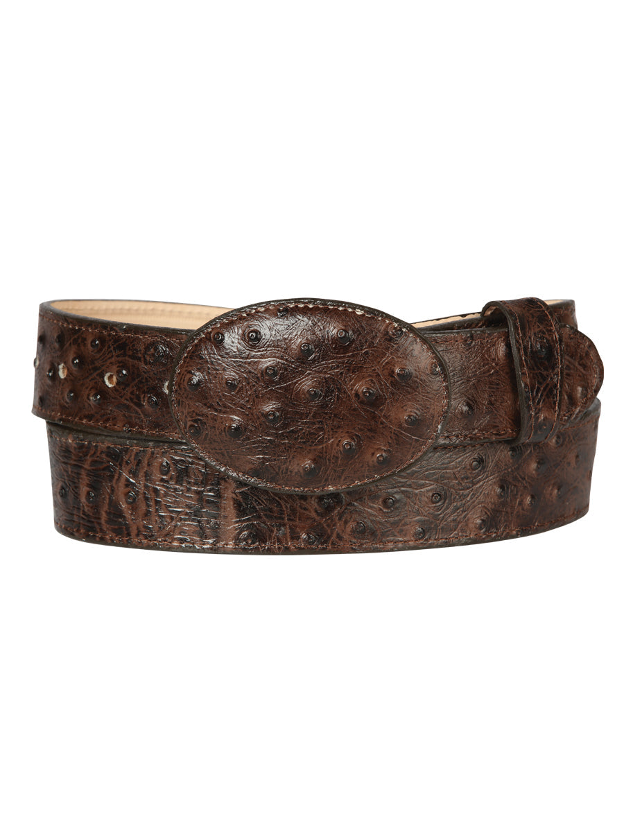 Men’s El General Cowboy Belt Imitation Ostrich Leather Brown