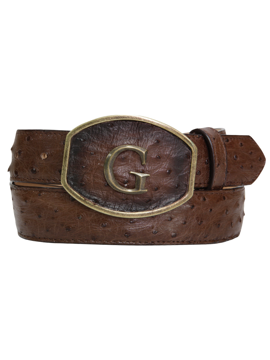 Cinturón de piel de avestruz exótica para hombre El General - Marrón