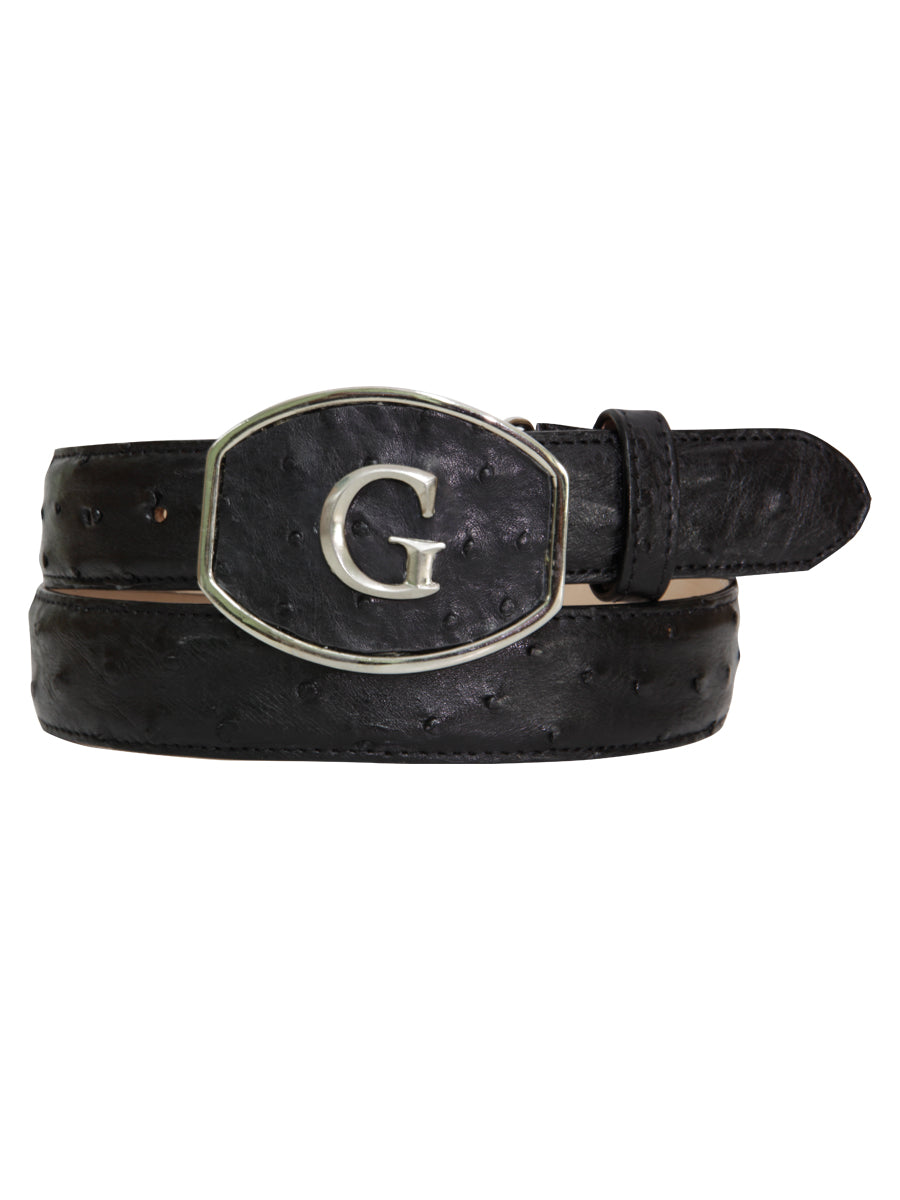 Cinturón de piel de avestruz exótica para hombre El General - Negro