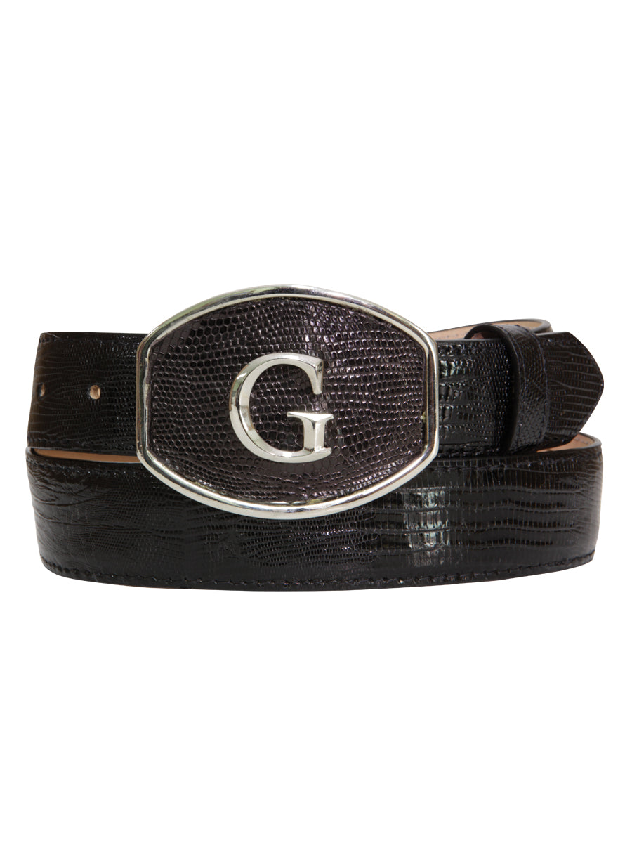 El General Exotic Lizard Leather Cowboy Belt - Black