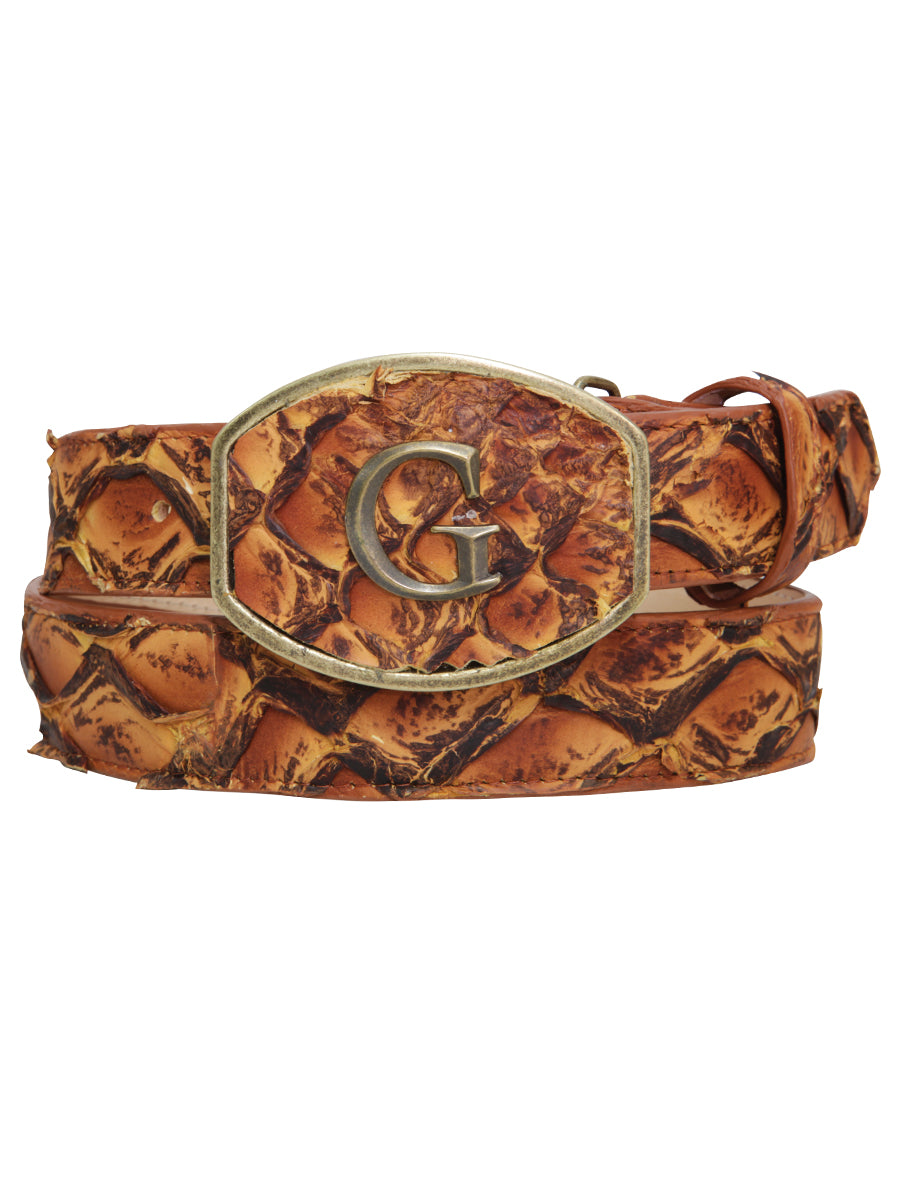 El General Exotic Monster Fish Leather Belt - Cognac