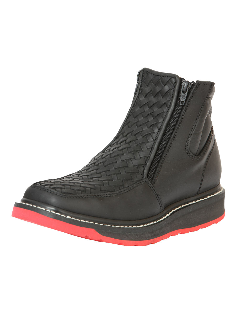 El General Men's Ankle Boots with Zipper Woven Petatillo - Black