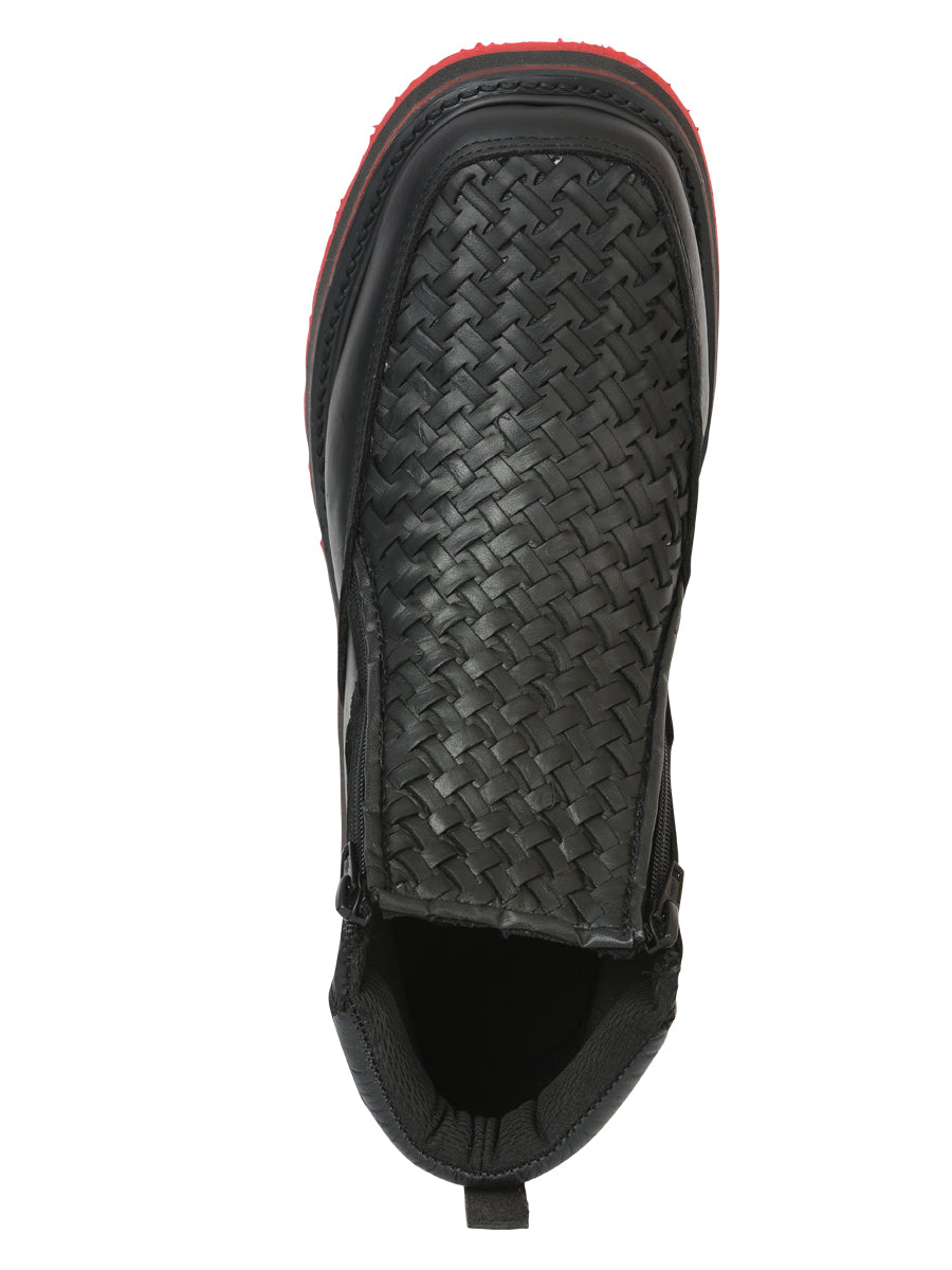 Sefeni Men's Double Zipper Shoe Crazy Leather Black