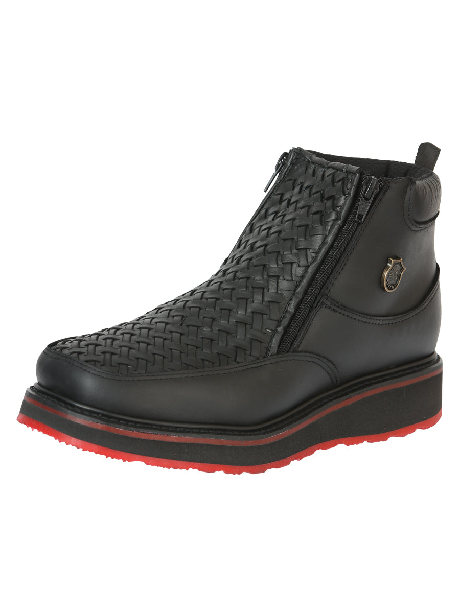 Sefeni Men's Double Zipper Shoe Crazy Leather - Black