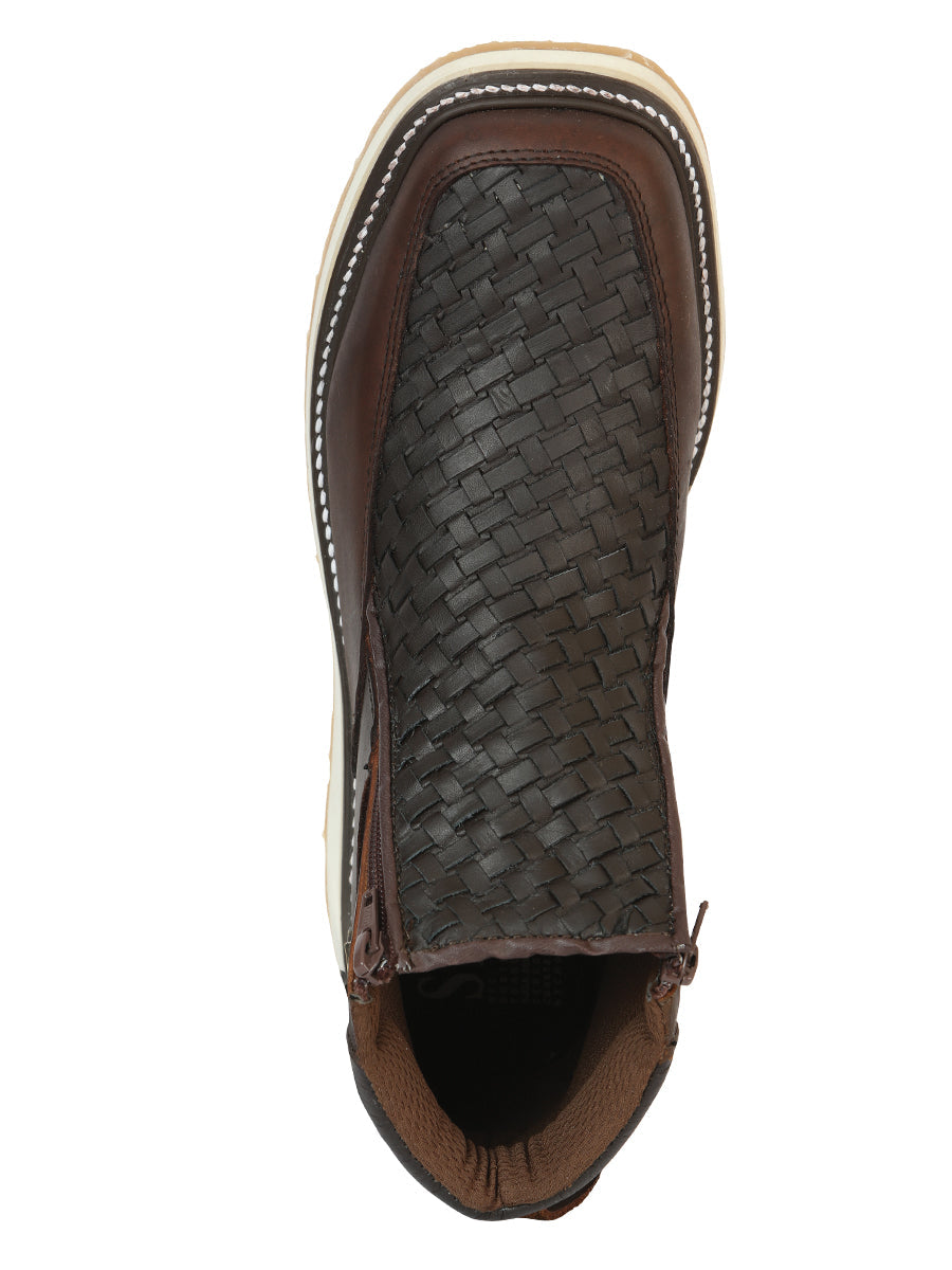 Sefeni Men's Double Zipper Shoe Crazy Leather Choco
