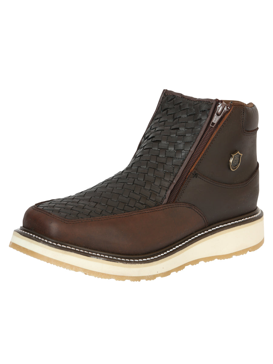 Sefeni Men's Double Zipper Shoe Crazy Leather -Choco