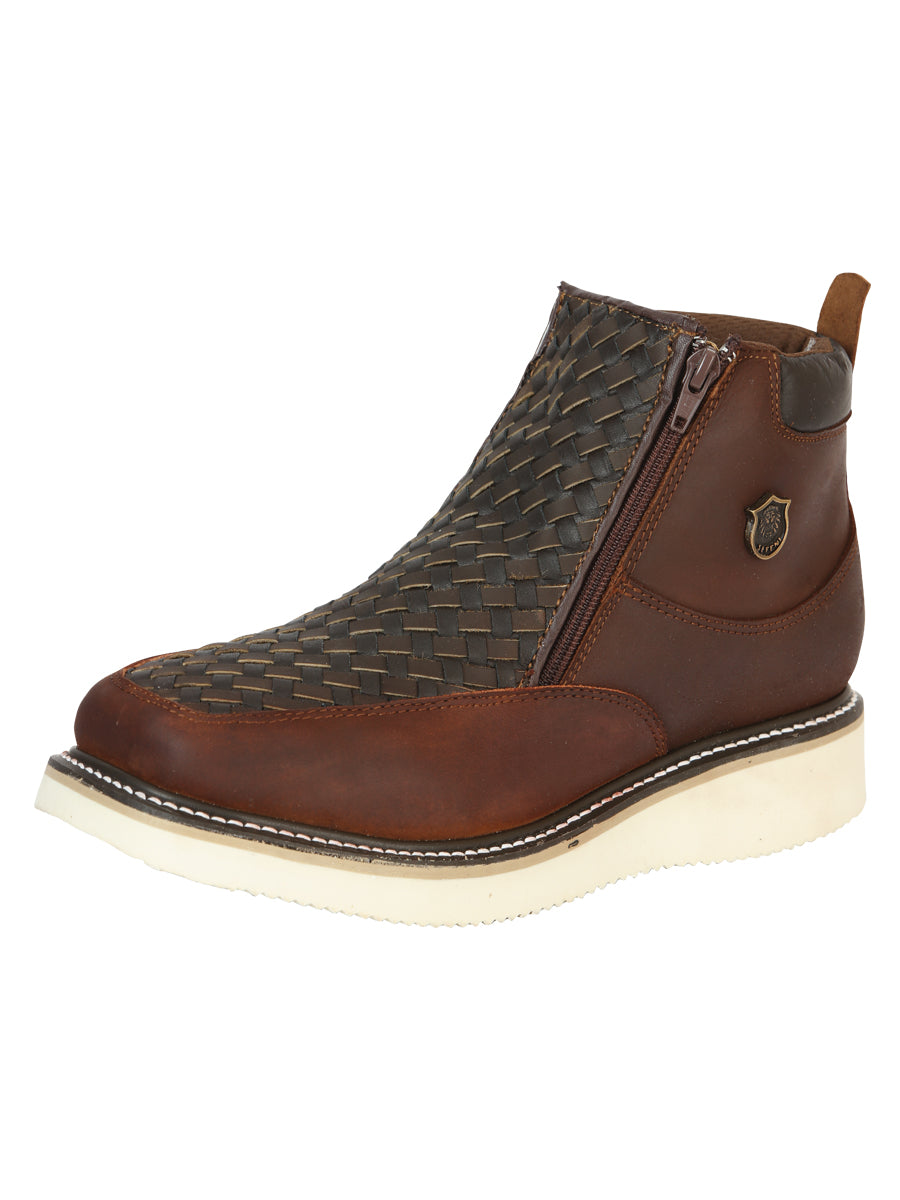 Sefeni Men's Double Zipper Shoe Crazy Leather - Roble