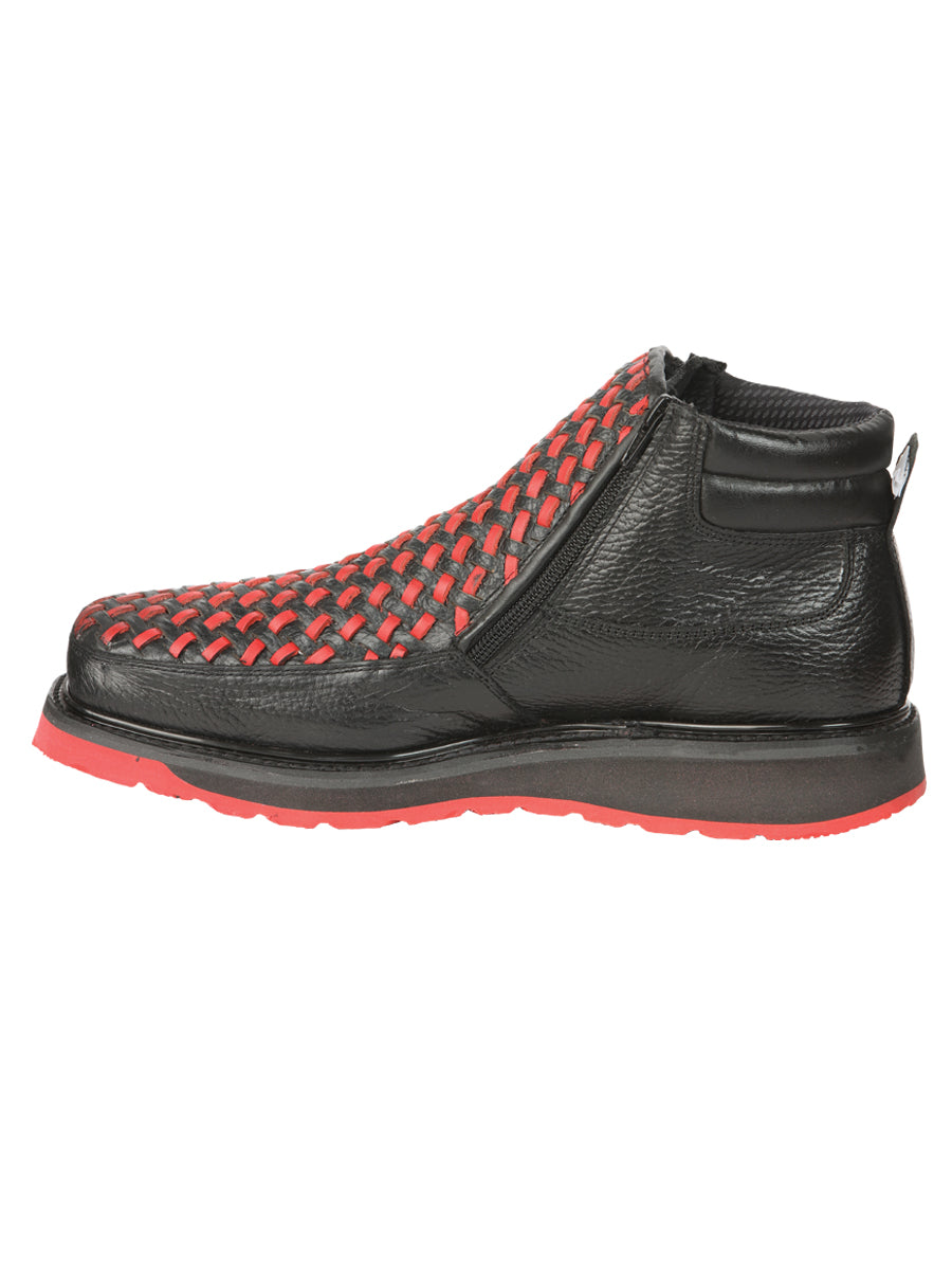 El General Men's Ankle Boots with Zipper Black/Red Petatillo Leather
