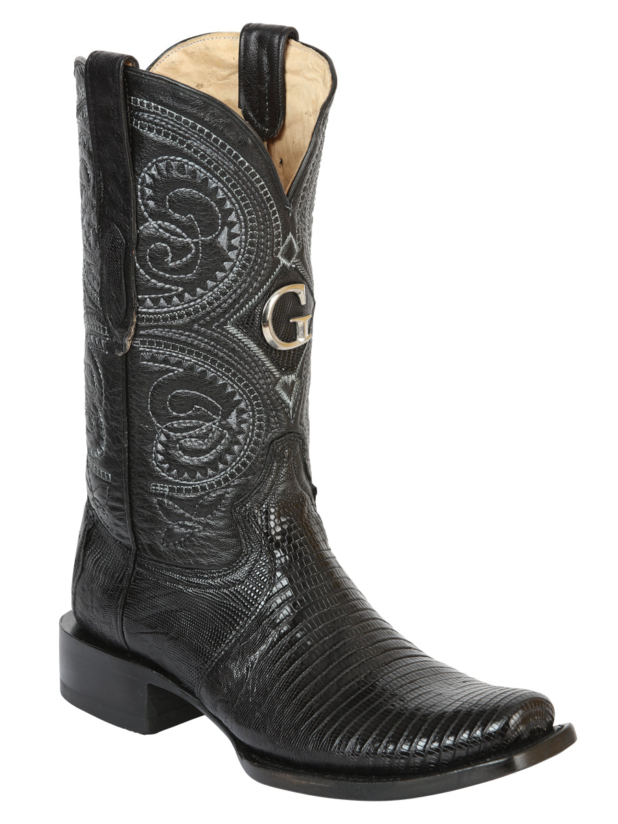 El General Men's Exotic Lizard Cowboy Boots Black Mod. 45512