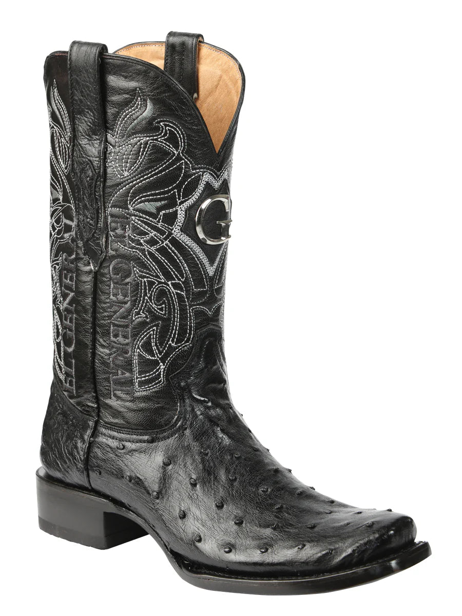 Botas vaqueras de piel de avestruz exótica para hombre El General - Negras 45515