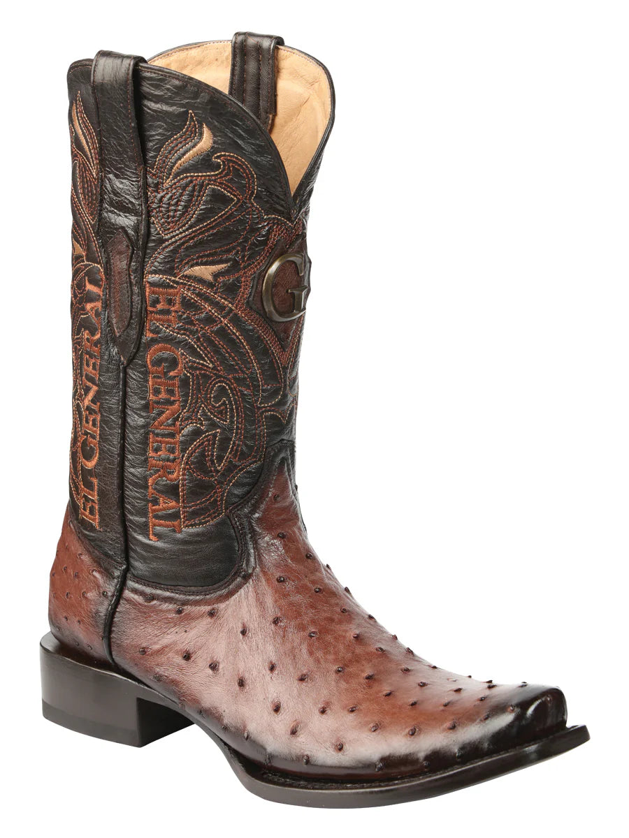 Botas vaqueras de piel de avestruz exótica para hombre El General - Marrón 45516