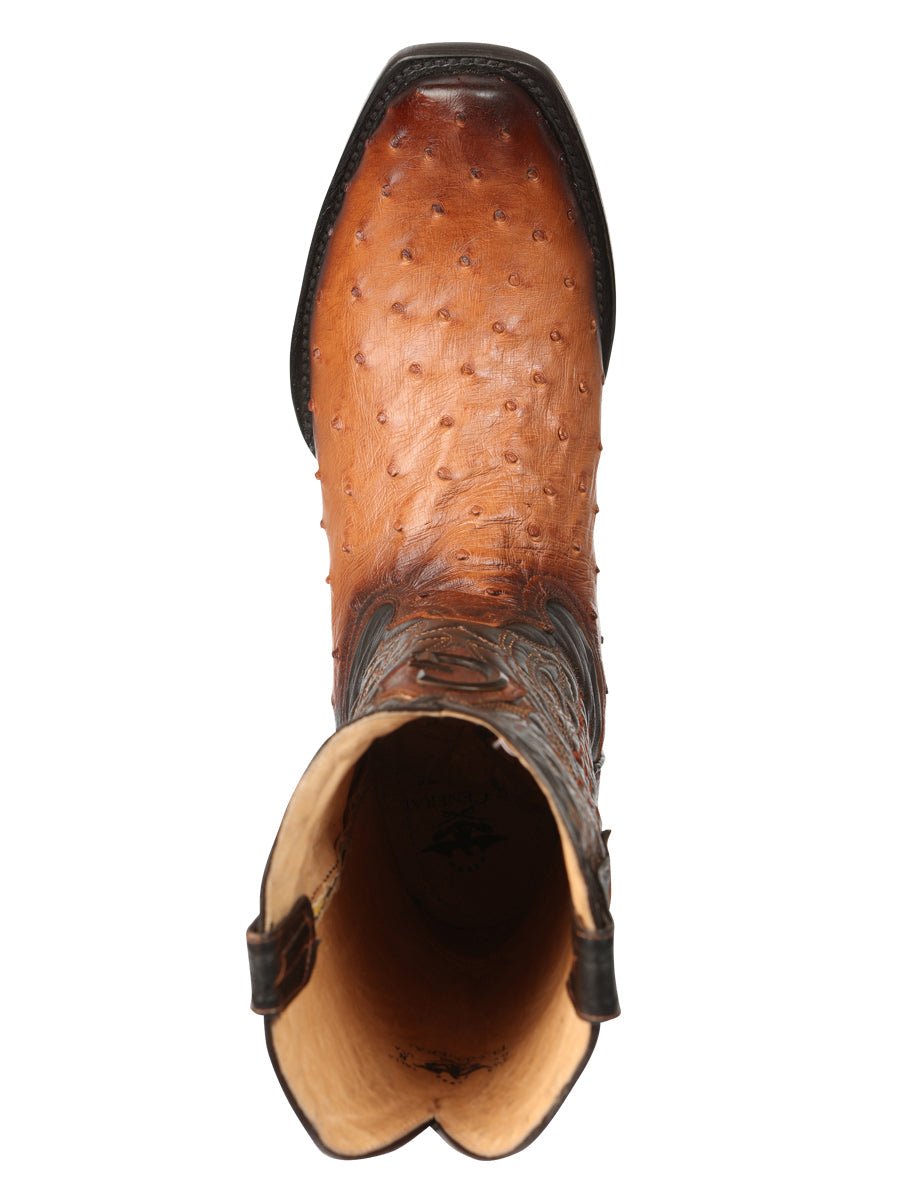 Botas vaqueras de piel de avestruz exótica para hombre El General color coñac