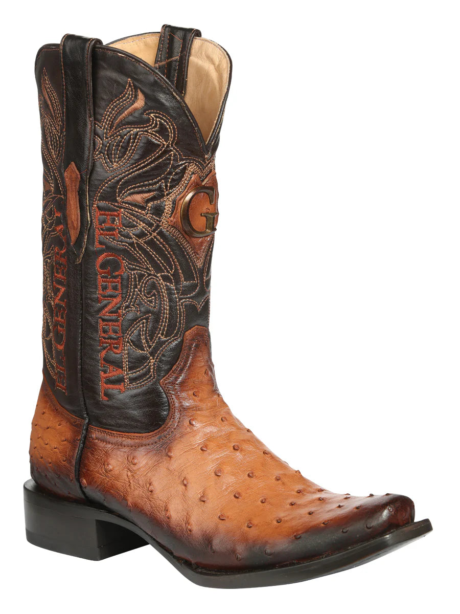 Botas vaqueras de piel de avestruz exótica para hombre El General - Coñac 45517