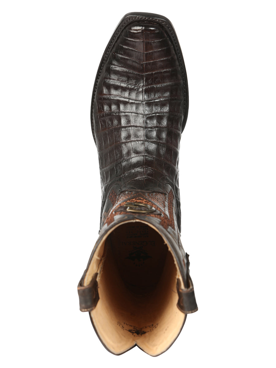Botas vaqueras exóticas de panza de caimán para hombre de El General, color marrón