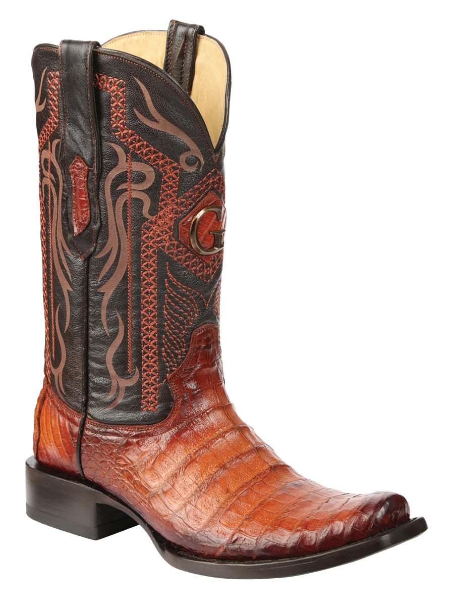 Botas vaqueras exóticas de panza de caimán para hombre de El General - Coñac