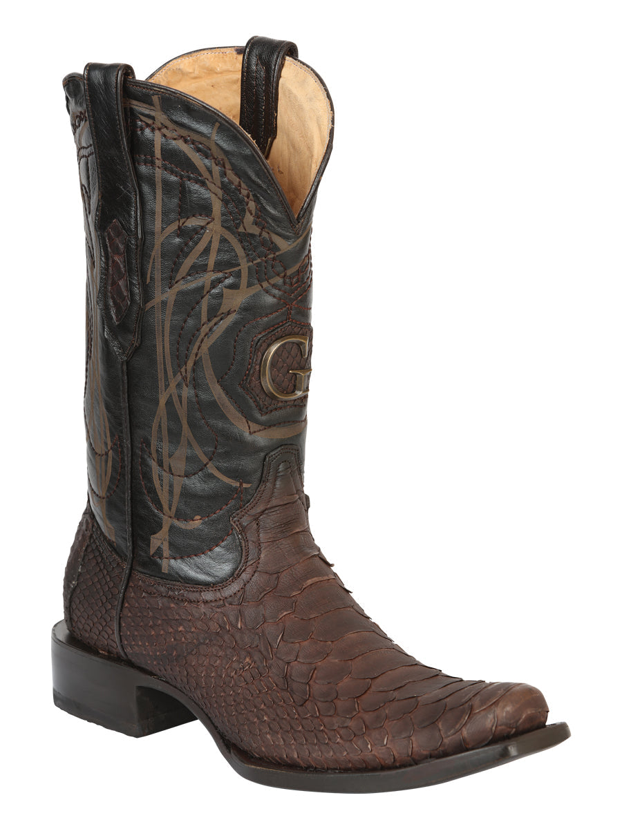 Botas vaqueras de piel de pitón exótica para hombre de El General, color marrón