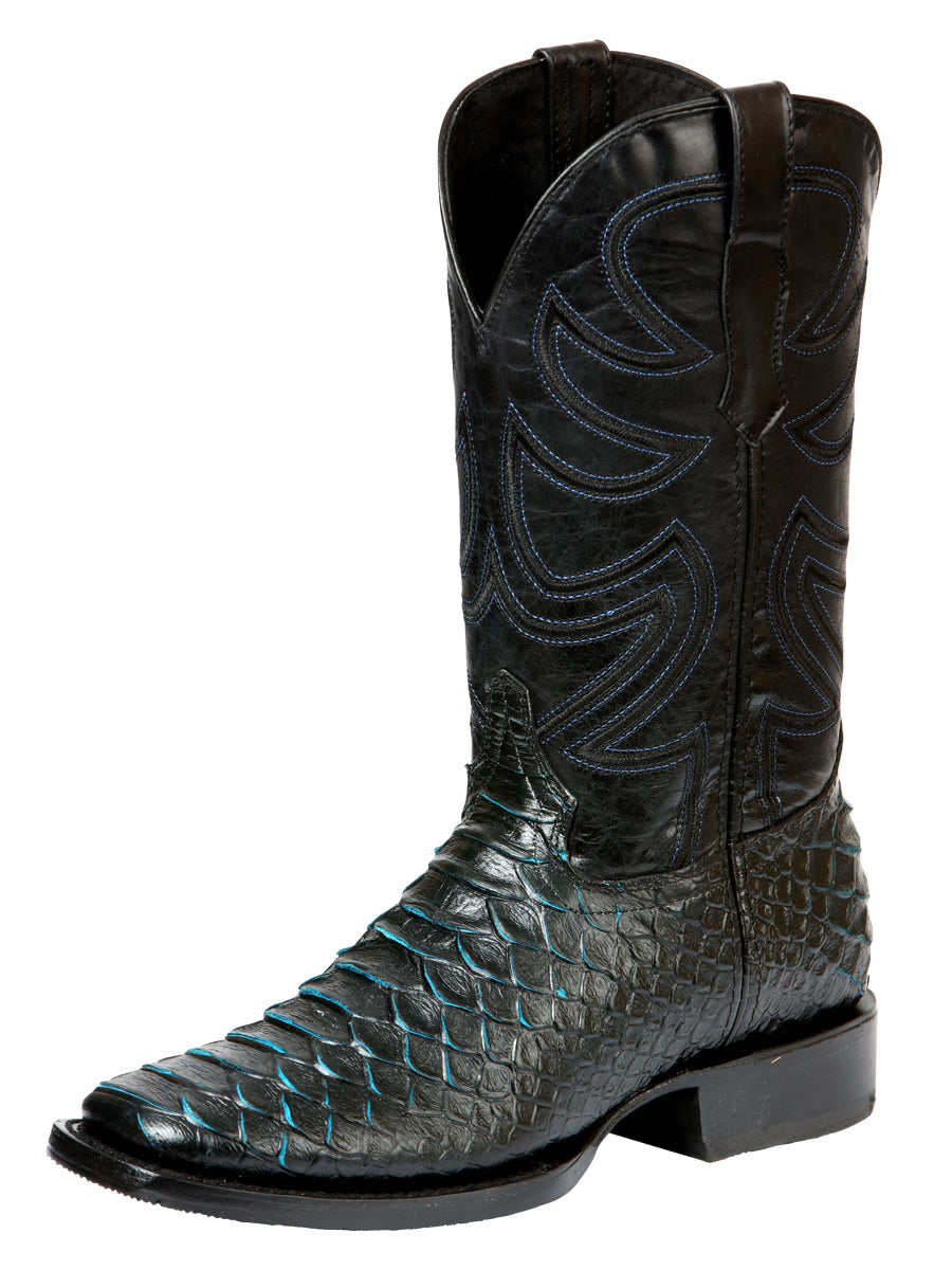 Bota de rodeo El General para hombre, imitación de pitón, color negro y azul