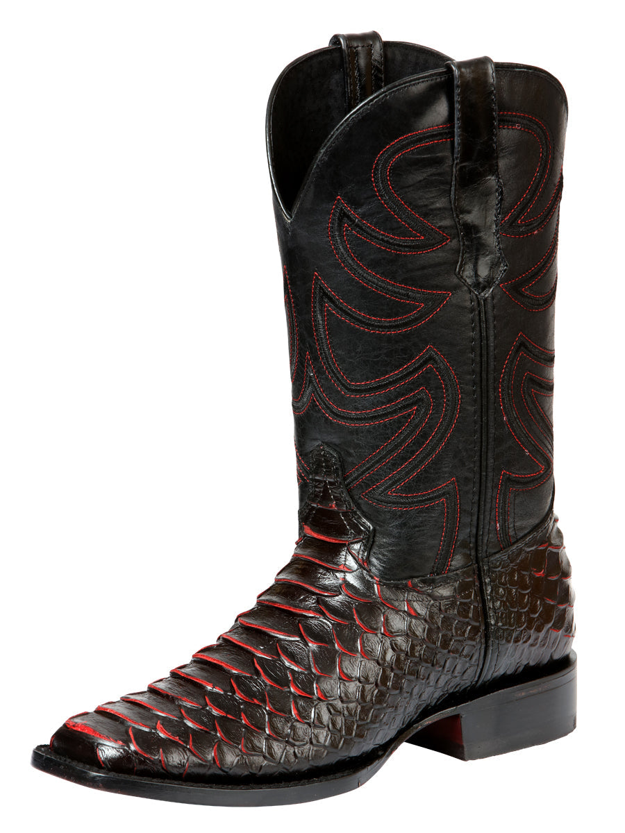 Bota de rodeo El General para hombre, imitación de pitón, color negro y rojo