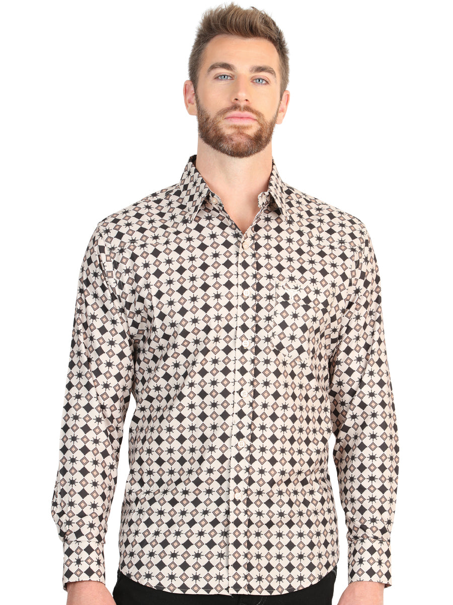 El General Mens Long Sleeve Western Shirt - Beige
