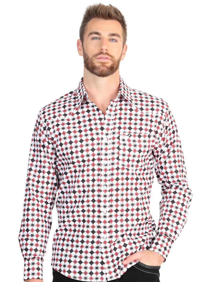 El General Mens Long Sleeve Western Shirt - White/Red