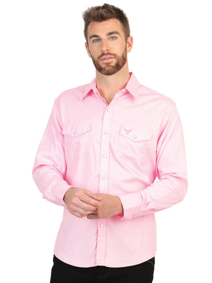 Men’s Long Sleeve Western Shirt Light Pink Stretch