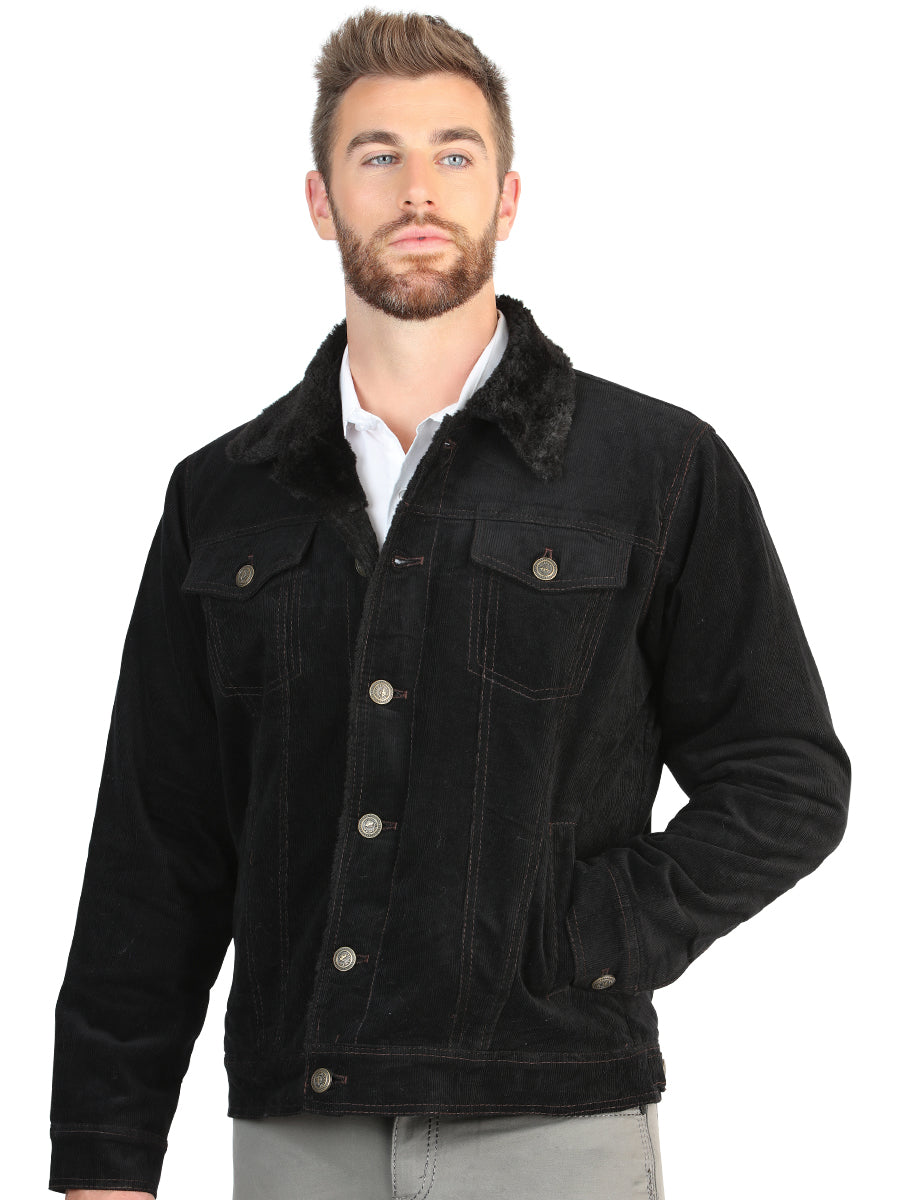 El General Men’s Black Corduroy Sherpa-Lined Jacket
