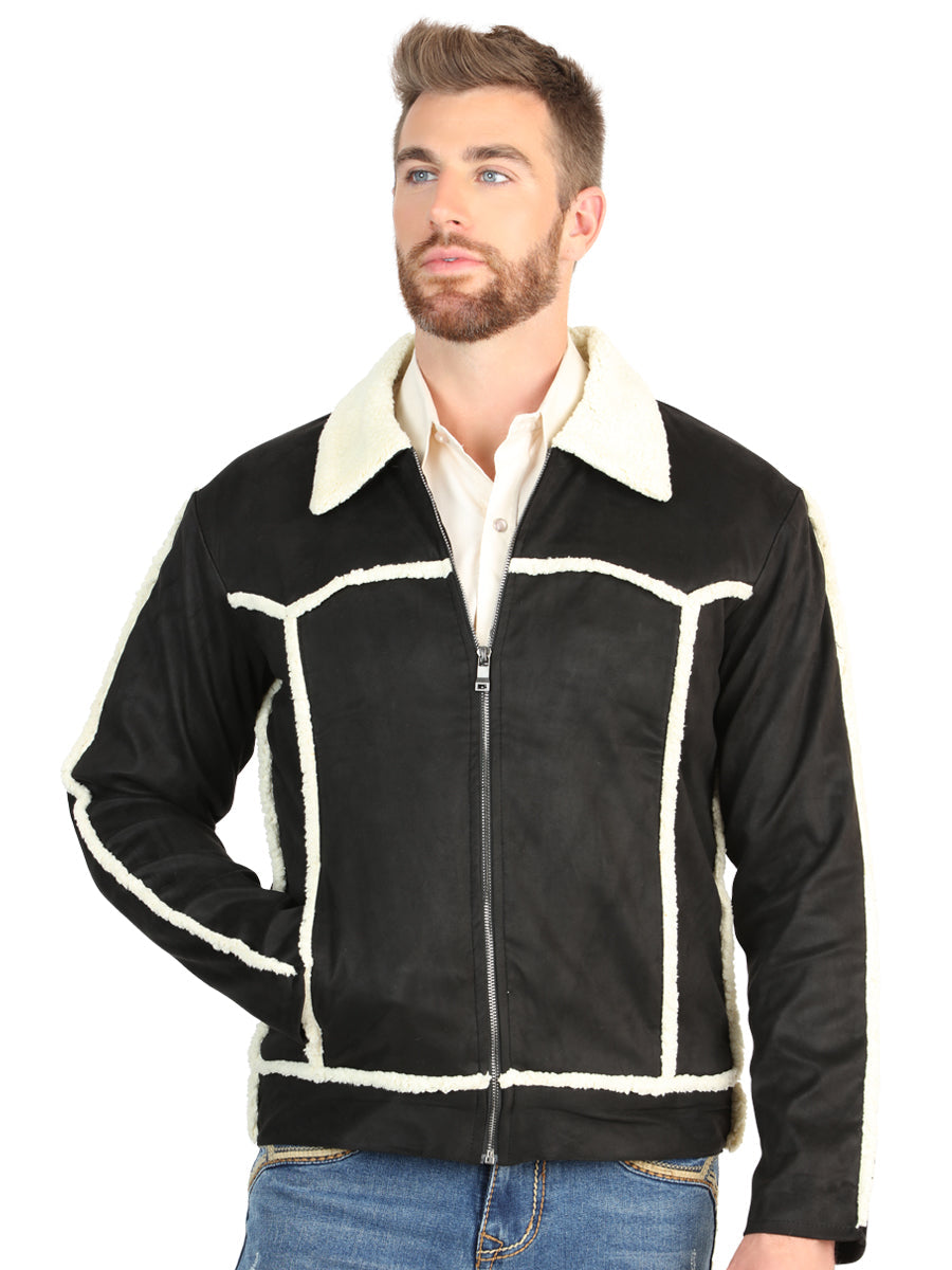 El General Men’s Black Suede Sherpa-Lined Jacket
