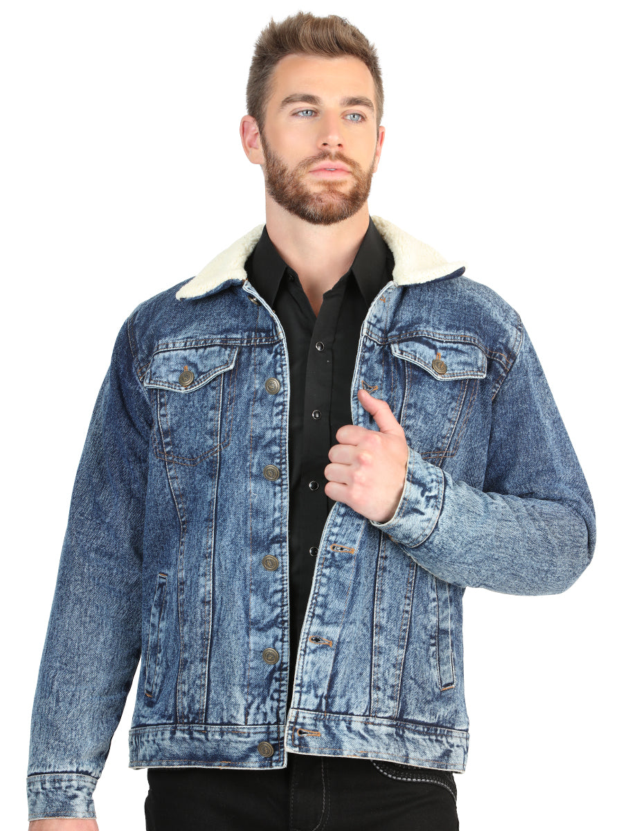 El General Men’s Light Blue Denim Sherpa-Lined Jacket