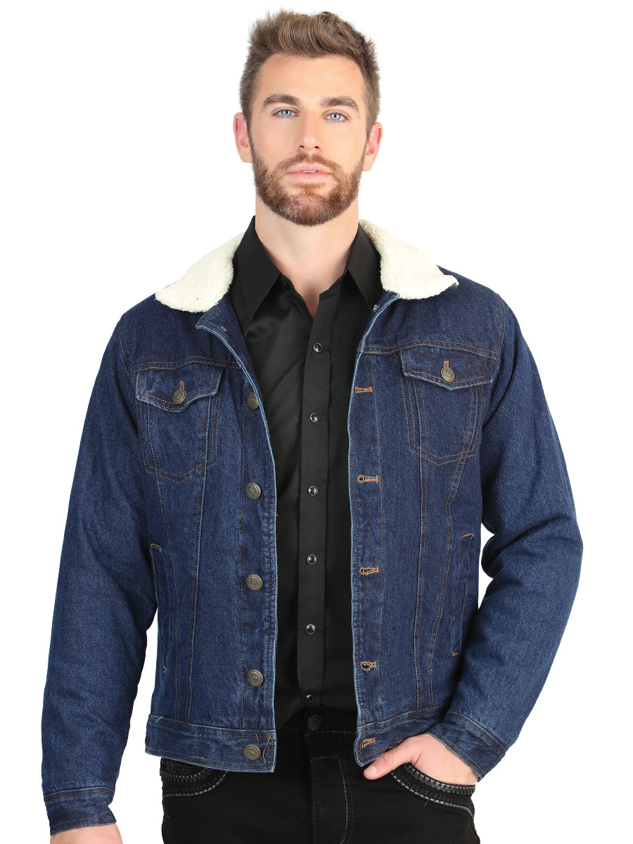 El General Men’s Dark Blue Denim Sherpa-Lined Jacket