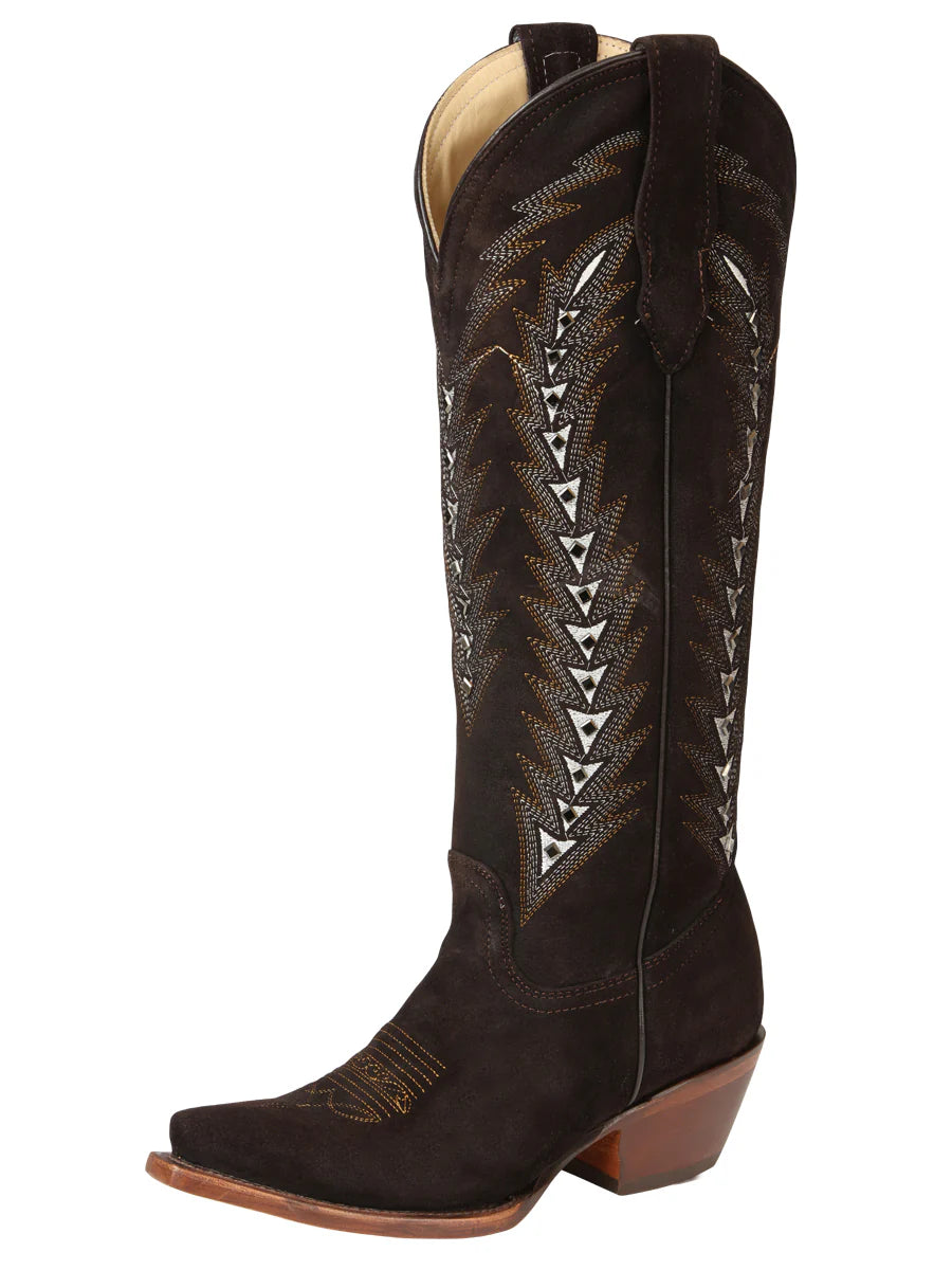El General Women’s Embroidered Western Boots - Dark Brown
