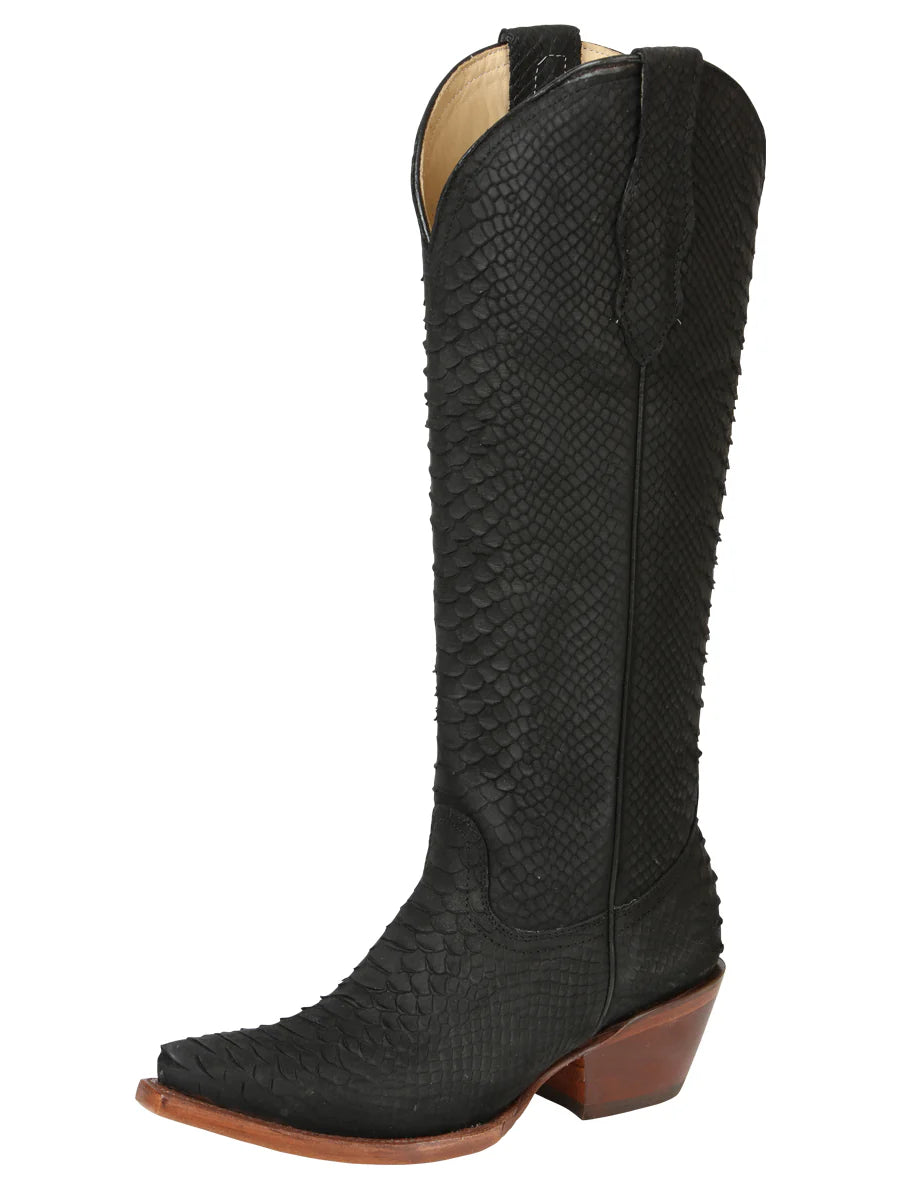 El General Women’s Western Cowgirl Tall Boots Python Print - Black
