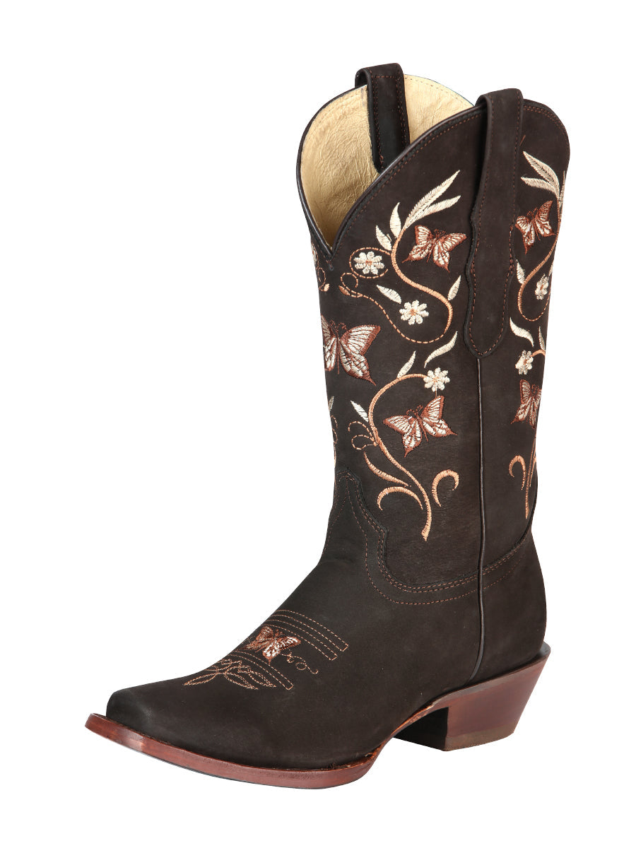 Women's Rodeo Boots Nubuck Leather Brown