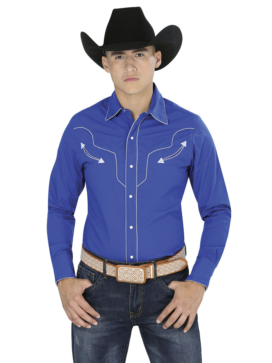 Camisa de manga larga estilo western azul marino