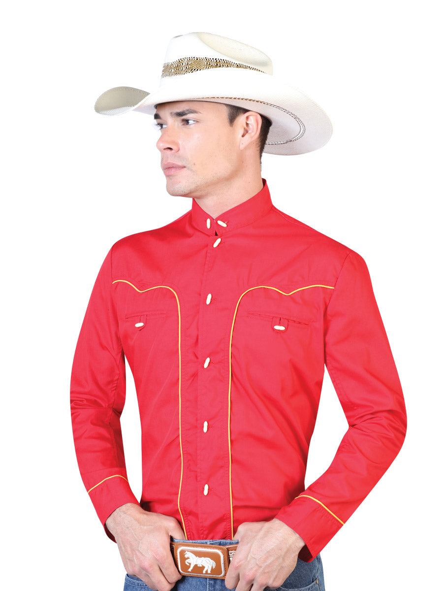 Camisa Charro Roja de Manga Larga