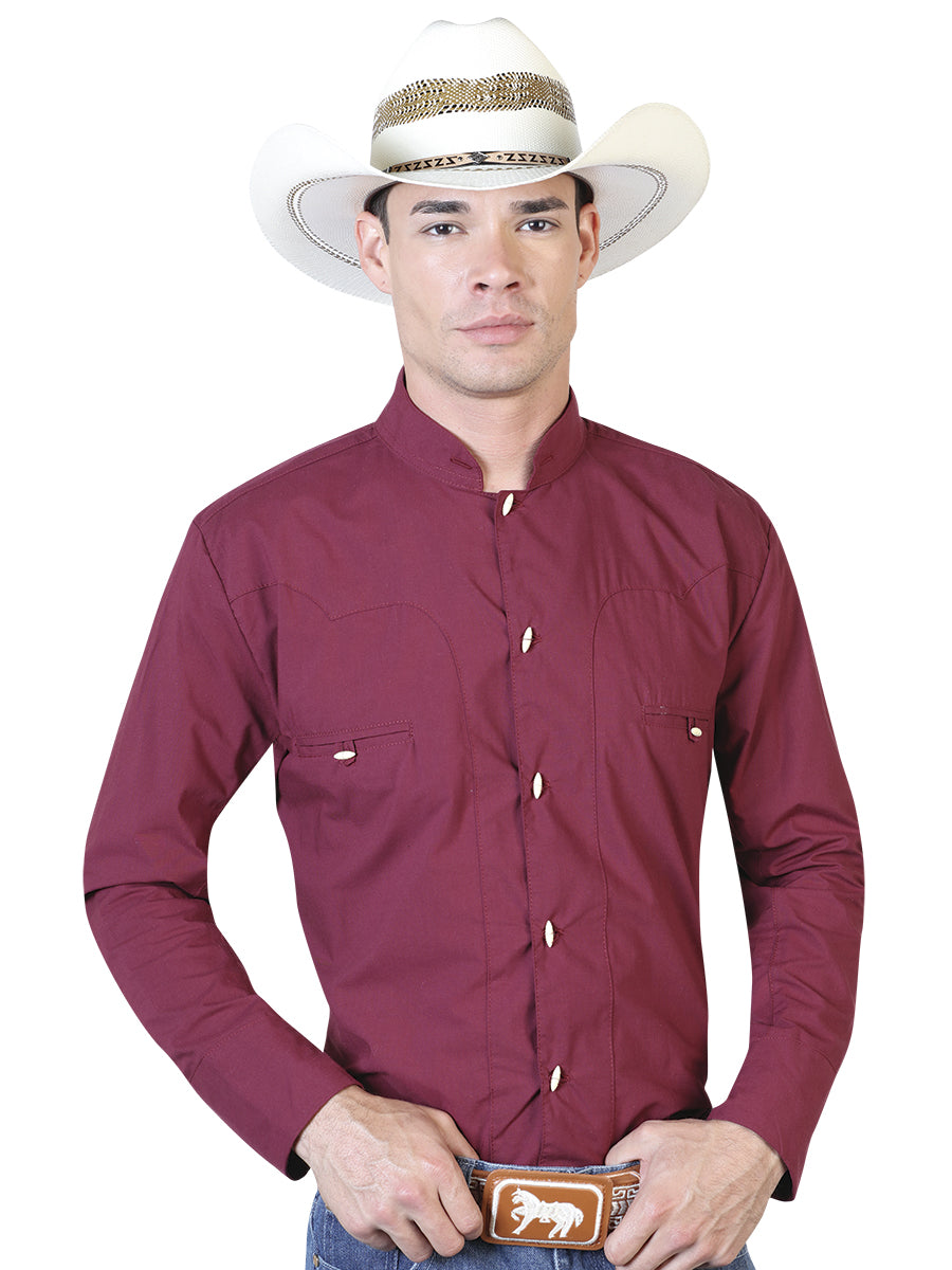 Camisa Charro de Manga Larga Color Burdeos