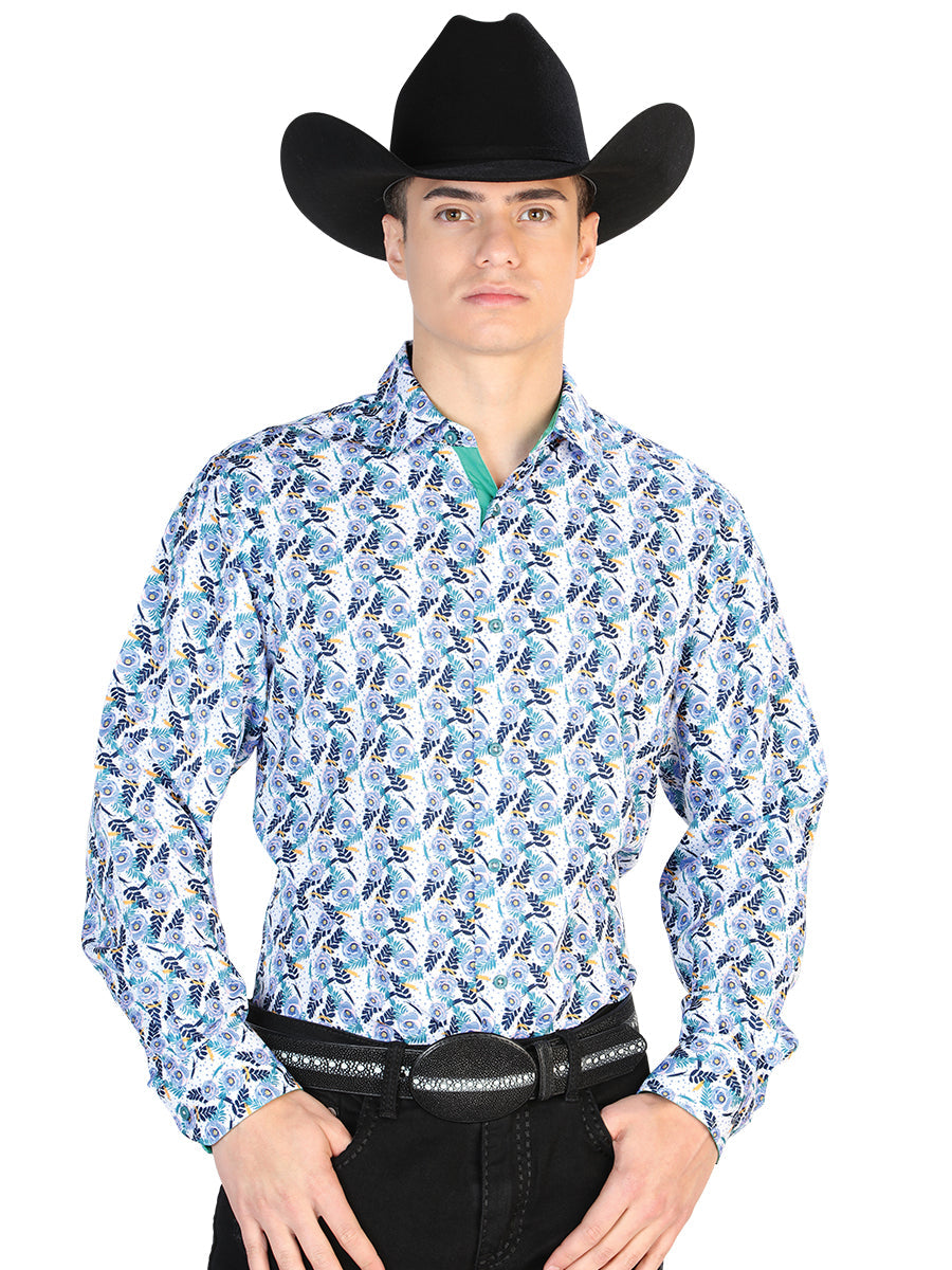 Blue And White Casual Long Sleeve Shirt