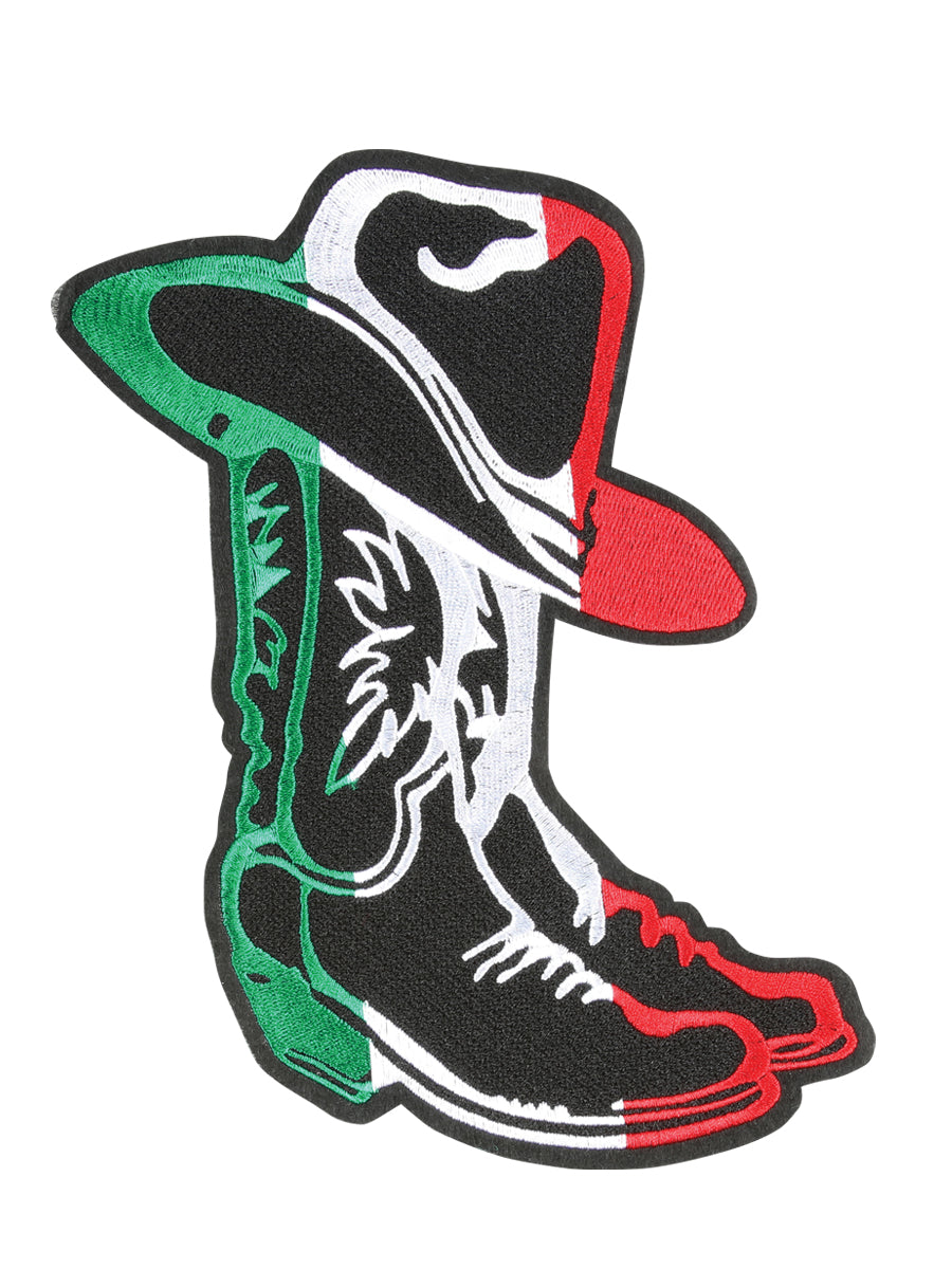 Sombrero con parche decorativo y botas de vaquero 