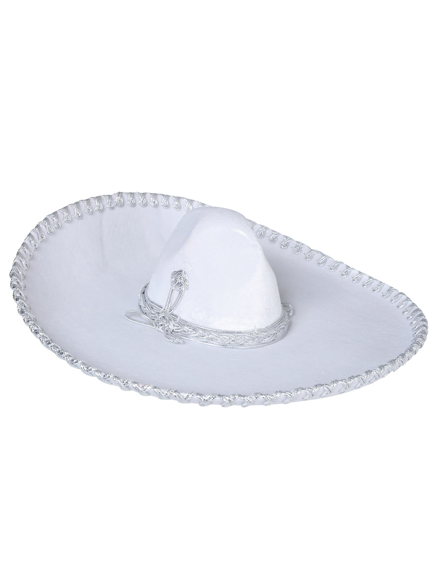 Sombrero Charro Mexicano Adulto Terciopelo Blanco/Plateado