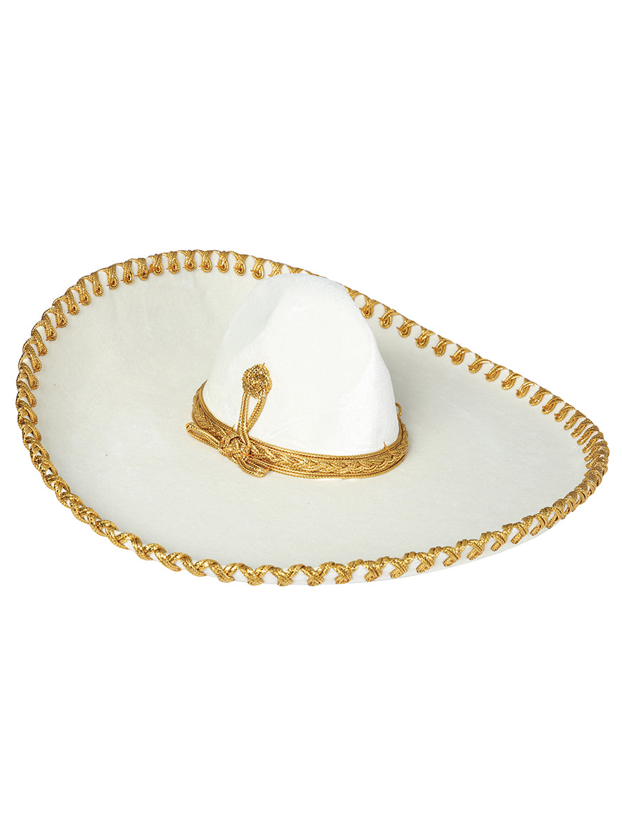 Sombrero de charro mexicano para adulto, terciopelo marfil/dorado