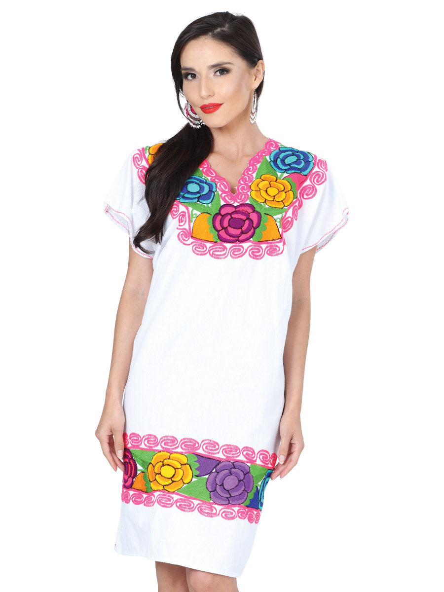 Mexican Artisanal Embroidered Dress Cotton White Mexican Artisanal Embroidered Dress Cotton White