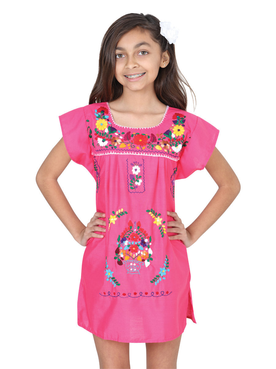 Vestido Bordado Artesanal Rosa con Flores