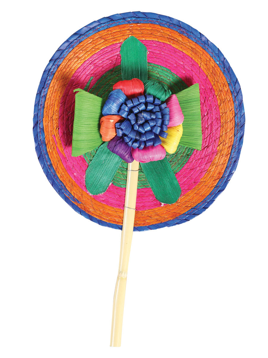 Artisanal Hand Fan Palm Leaf and Bamboo Multicolor