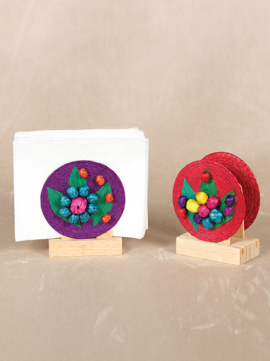 Artisanal Decorative Napkin Holder Palm Leaf Multicolor