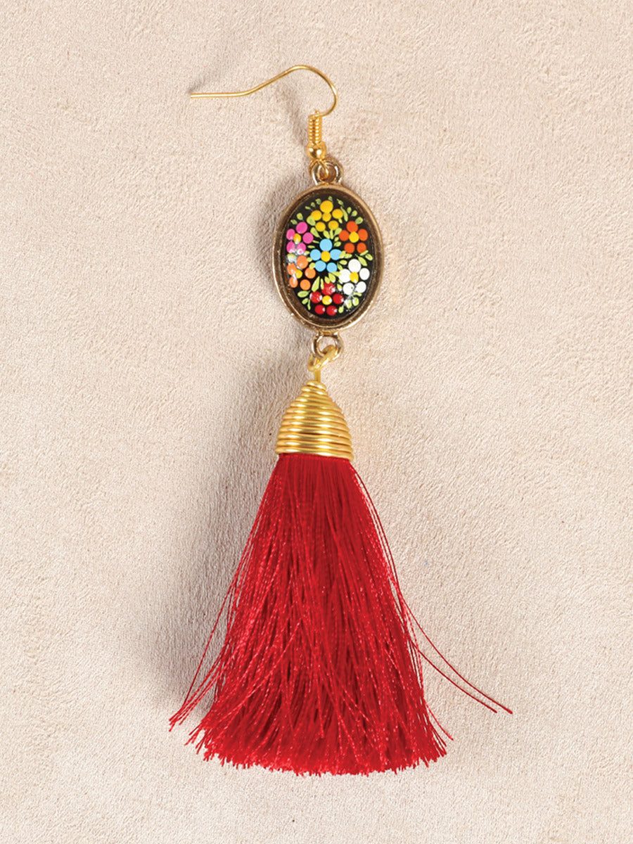 Artisanal Hand Painted Earrings Red