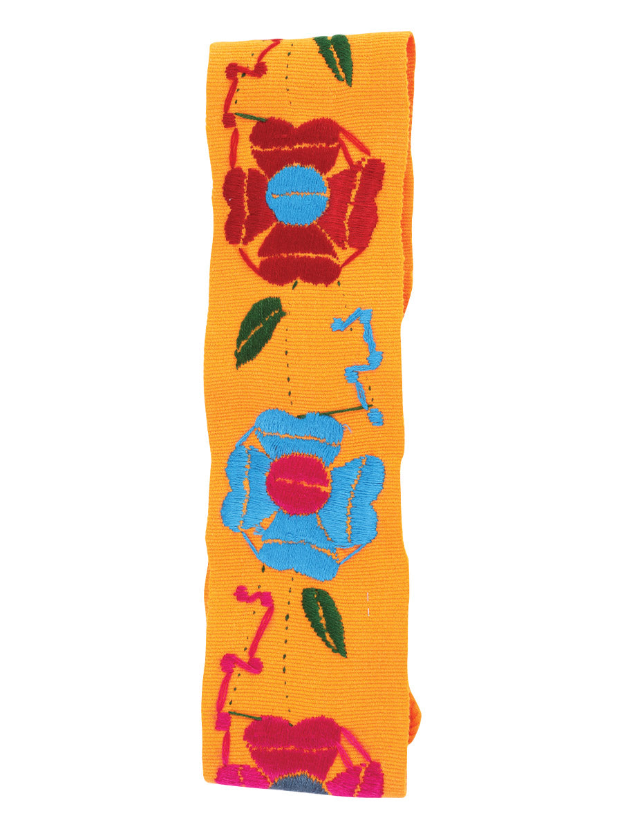 Artisanal Embroidered Belt Floral 100% Acrylic Orange